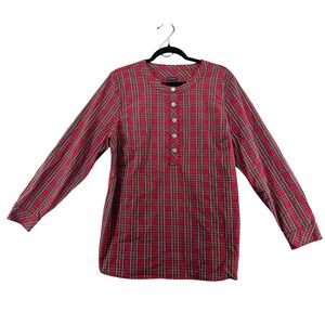 Talbots Red Plaid Rhinestone Button Tunic XL Women Long Sleeve Holiday Christmas
